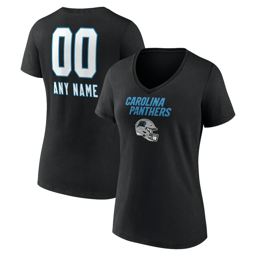 Carolina Panthers Women's Personalized Name & Number Team Wordmark V-Neck T-Shirt - Black on sale