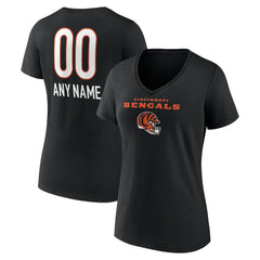Cincinnati Bengals Women's Personalized Name & Number Team Wordmark V-Neck T-Shirt - Black on sale