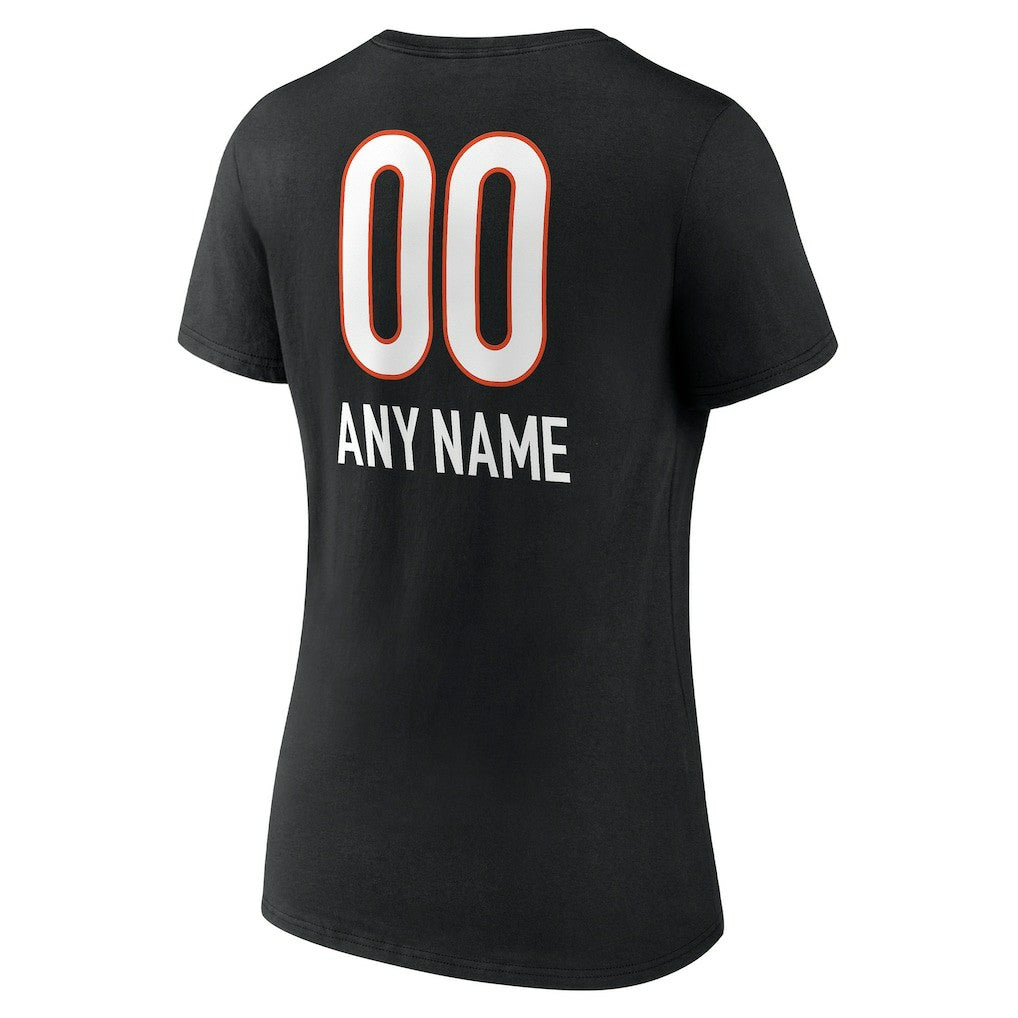 Cincinnati Bengals Women's Personalized Name & Number Team Wordmark V-Neck T-Shirt - Black on sale