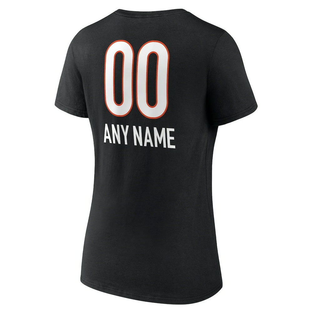 Cincinnati Bengals Women's Personalized Name & Number Team Wordmark V-Neck T-Shirt - Black on sale