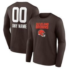 Cleveland Browns Personalized Name & Number Team Wordmark Long Sleeve T-Shirt - Brown online
