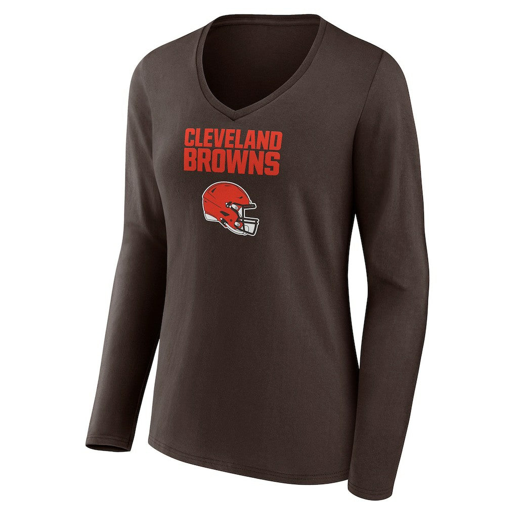 Cleveland Browns Women's Personalized Name & Number Team Wordmark Long Sleeve V-Neck T-Shirt - Brown sale