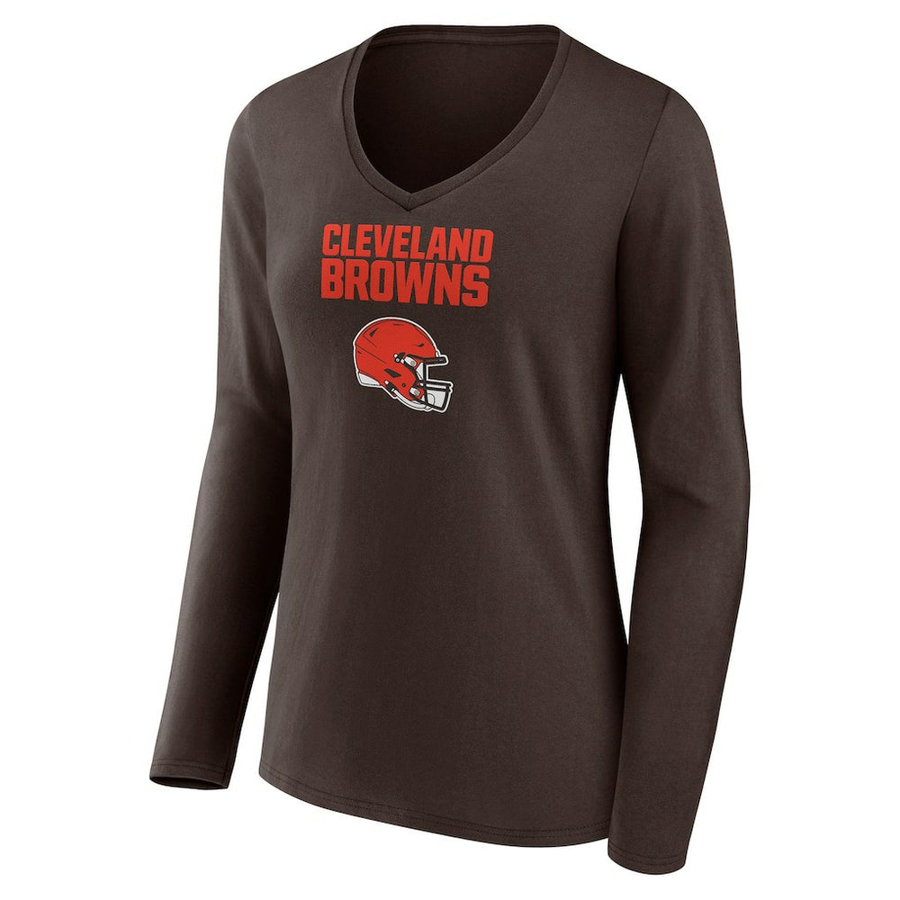 Cleveland Browns Women's Personalized Name & Number Team Wordmark Long Sleeve V-Neck T-Shirt - Brown sale