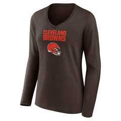Cleveland Browns Women's Personalized Name & Number Team Wordmark Long Sleeve V-Neck T-Shirt - Brown sale