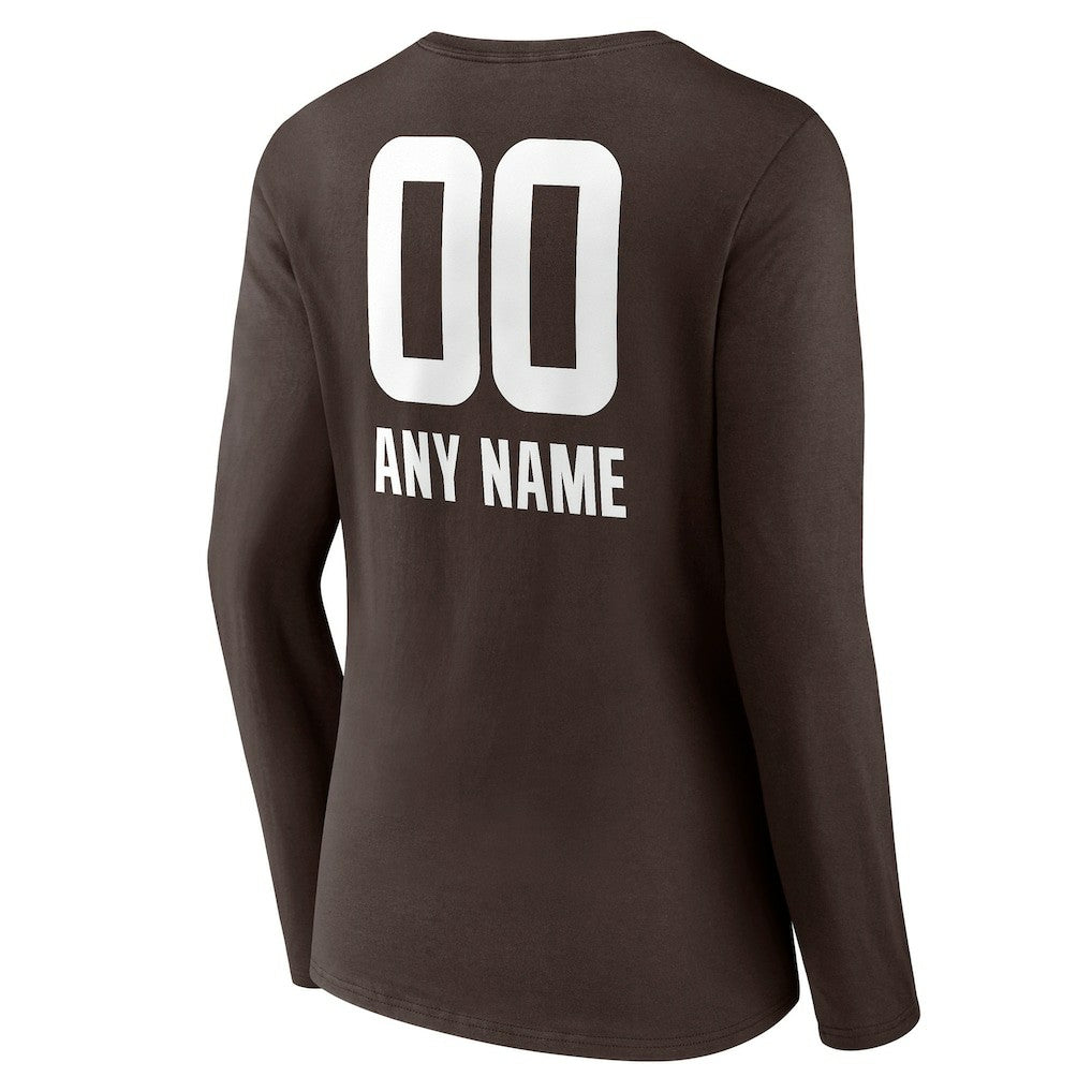 Cleveland Browns Women's Personalized Name & Number Team Wordmark Long Sleeve V-Neck T-Shirt - Brown sale
