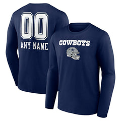 Dallas Cowboys Personalized Name & Number Team Wordmark Long Sleeve T-Shirt - Navy online