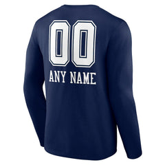 Dallas Cowboys Personalized Name & Number Team Wordmark Long Sleeve T-Shirt - Navy online
