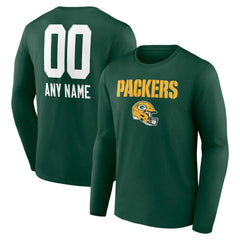 Green Bay Packers Personalized Name & Number Team Wordmark Long Sleeve T-Shirt - Green sale