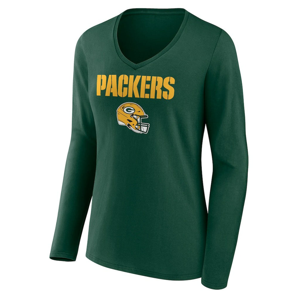 Green Bay Packers Women's Personalized Name & Number Team Wordmark Long Sleeve V-Neck T-Shirt - Green cheap