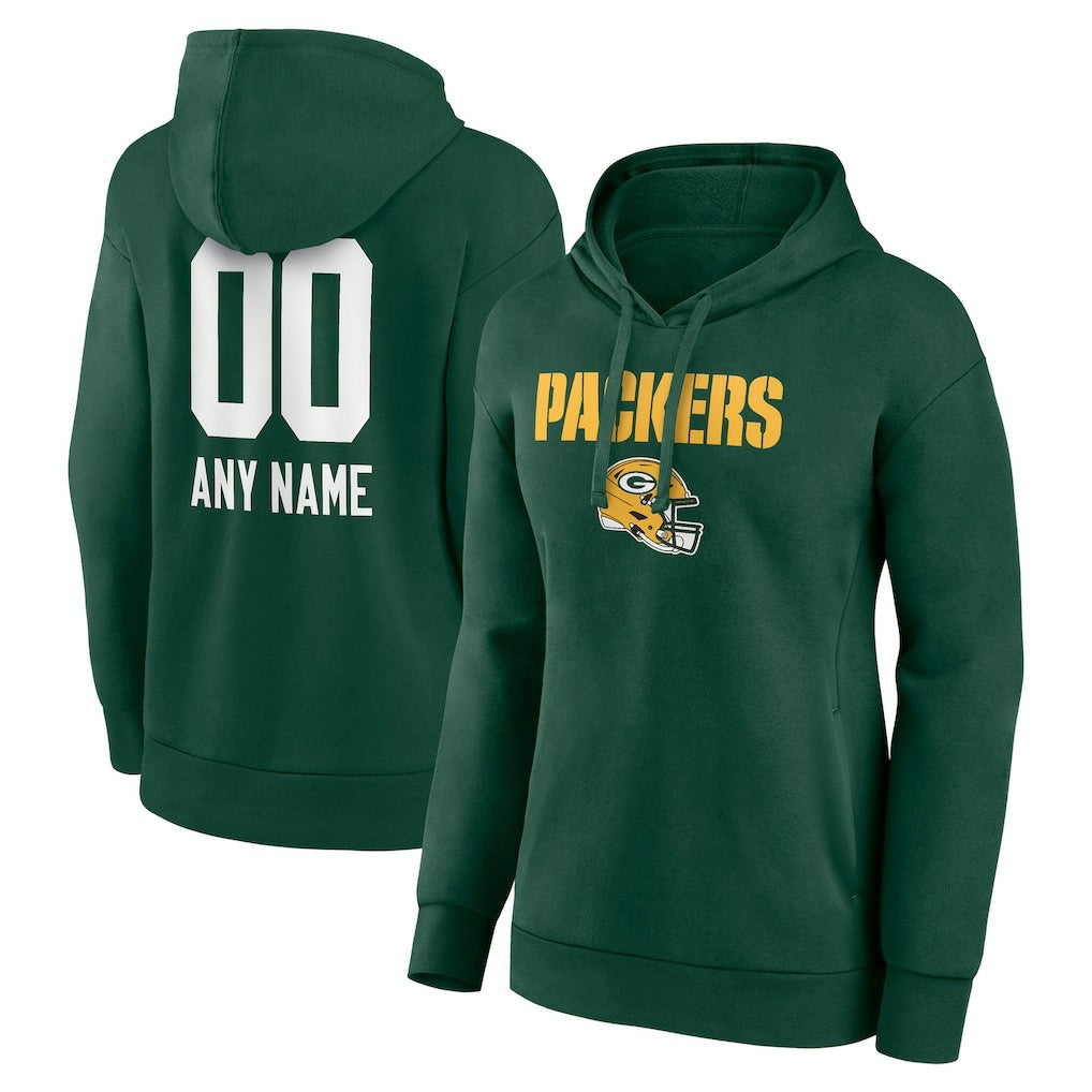 Green Bay Packers Women's Personalized Name & Number Team Wordmark Pullover Hoodie - Green on sale
