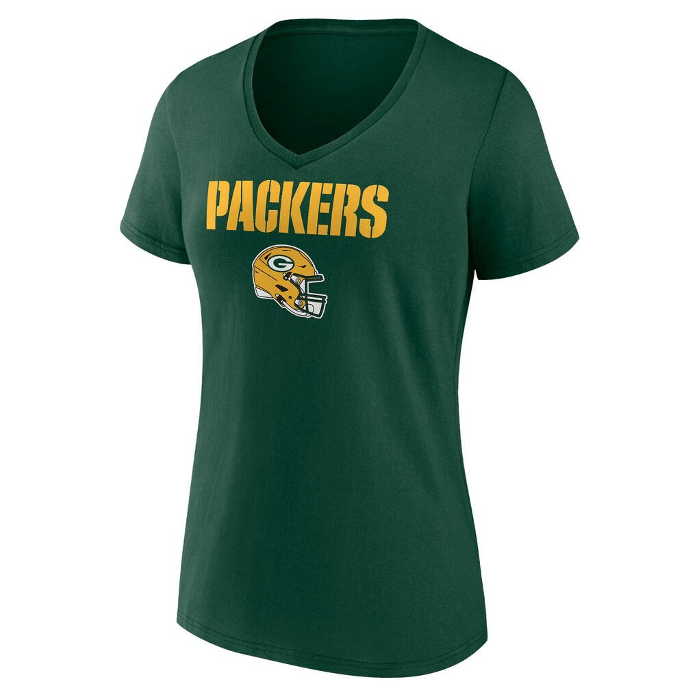 Green Bay Packers Women's Personalized Name & Number Team Wordmark V-Neck T-Shirt - Green for sale