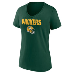 Green Bay Packers Women's Personalized Name & Number Team Wordmark V-Neck T-Shirt - Green for sale