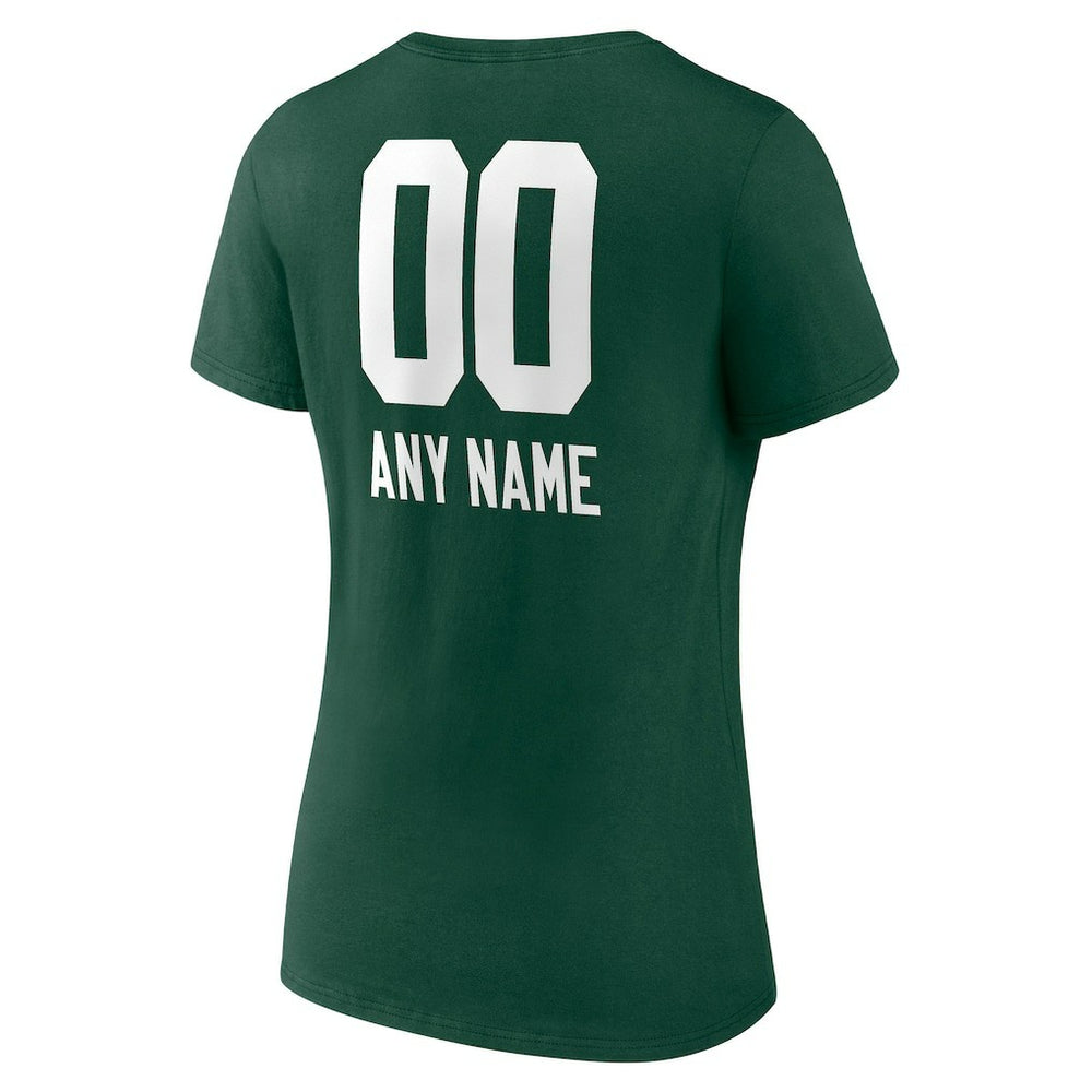 Green Bay Packers Women's Personalized Name & Number Team Wordmark V-Neck T-Shirt - Green for sale