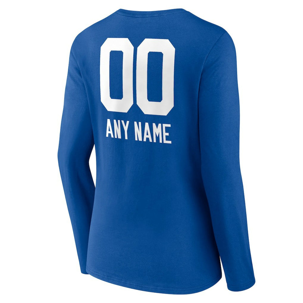 Indianapolis Colts Women's Personalized Name & Number Team Wordmark Long Sleeve V-Neck T-Shirt - Royal discount