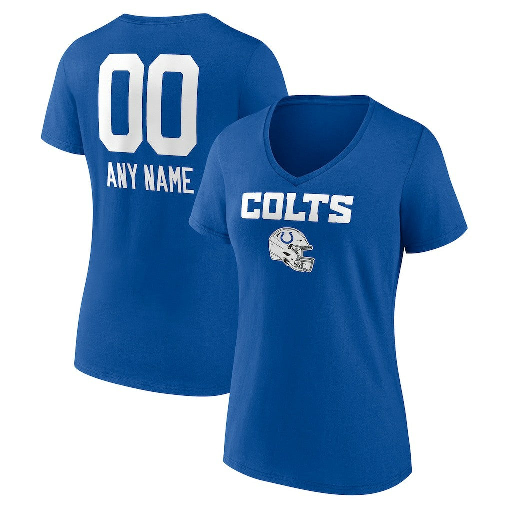 Indianapolis Colts Women's Personalized Name & Number Team Wordmark V-Neck T-Shirt - Royal on sale