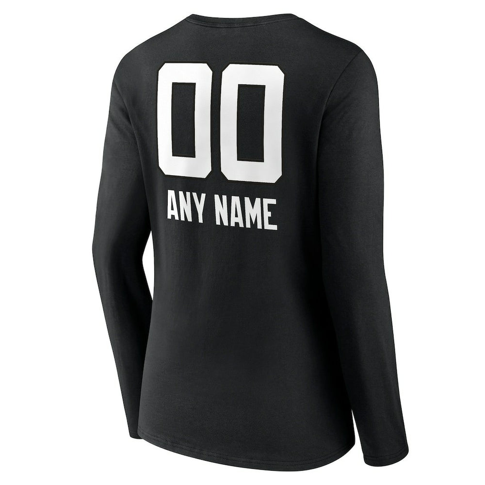 Jacksonville Jaguars Women's Personalized Name & Number Team Wordmark Long Sleeve V-Neck T-Shirt - Black for sale