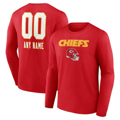 Kansas City Chiefs Personalized Name & Number Team Wordmark Long Sleeve T-Shirt - Red for sale