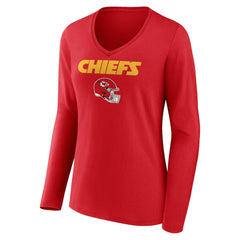Kansas City Chiefs Women's Personalized Name & Number Team Wordmark Long Sleeve V-Neck T-Shirt - Red cheap