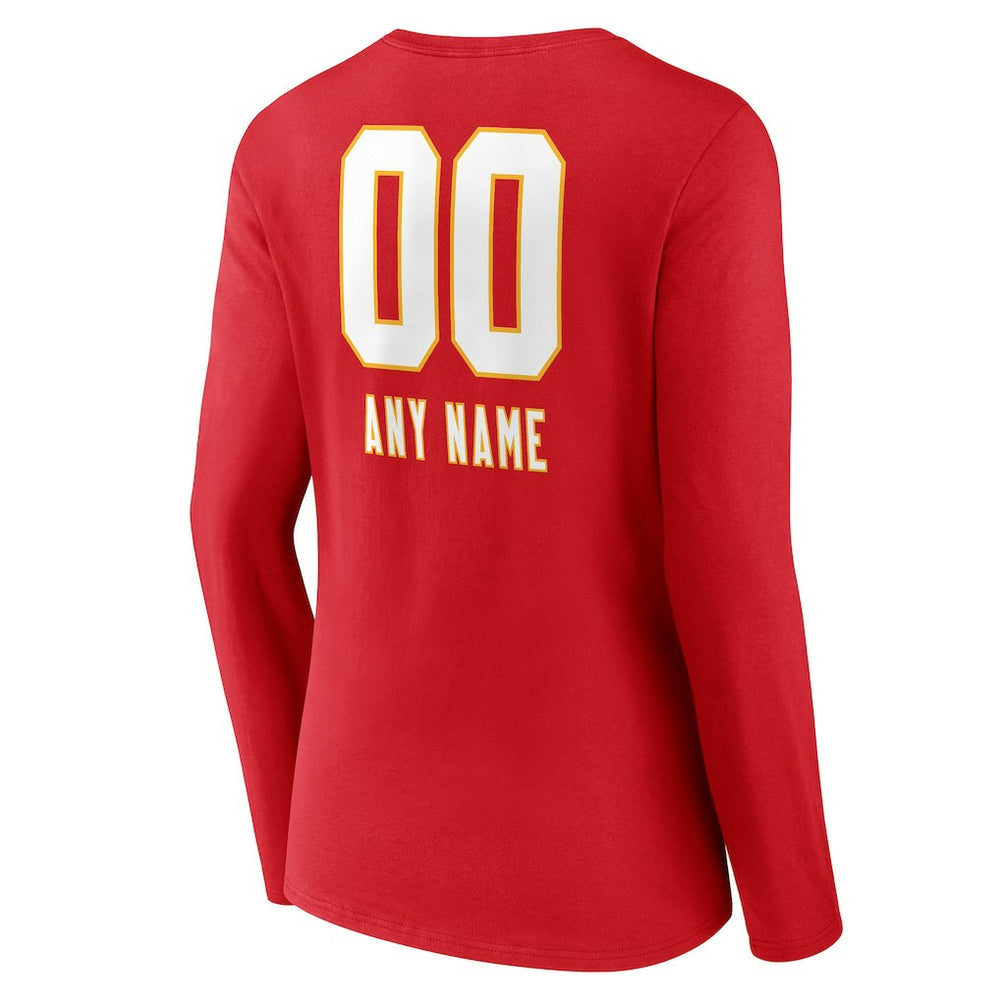 Kansas City Chiefs Women's Personalized Name & Number Team Wordmark Long Sleeve V-Neck T-Shirt - Red cheap