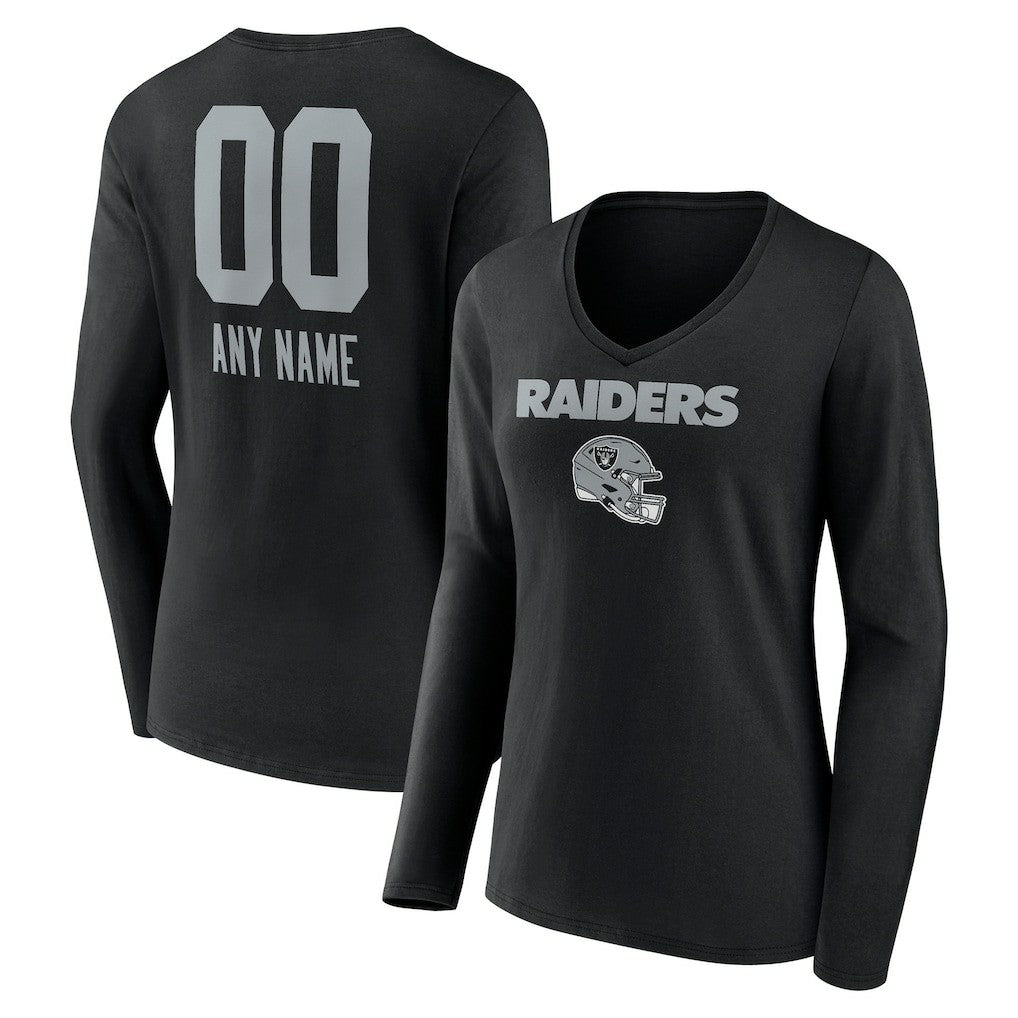 Las Vegas Raiders Women's Personalized Name & Number Team Wordmark Long Sleeve V-Neck T-Shirt - Black online