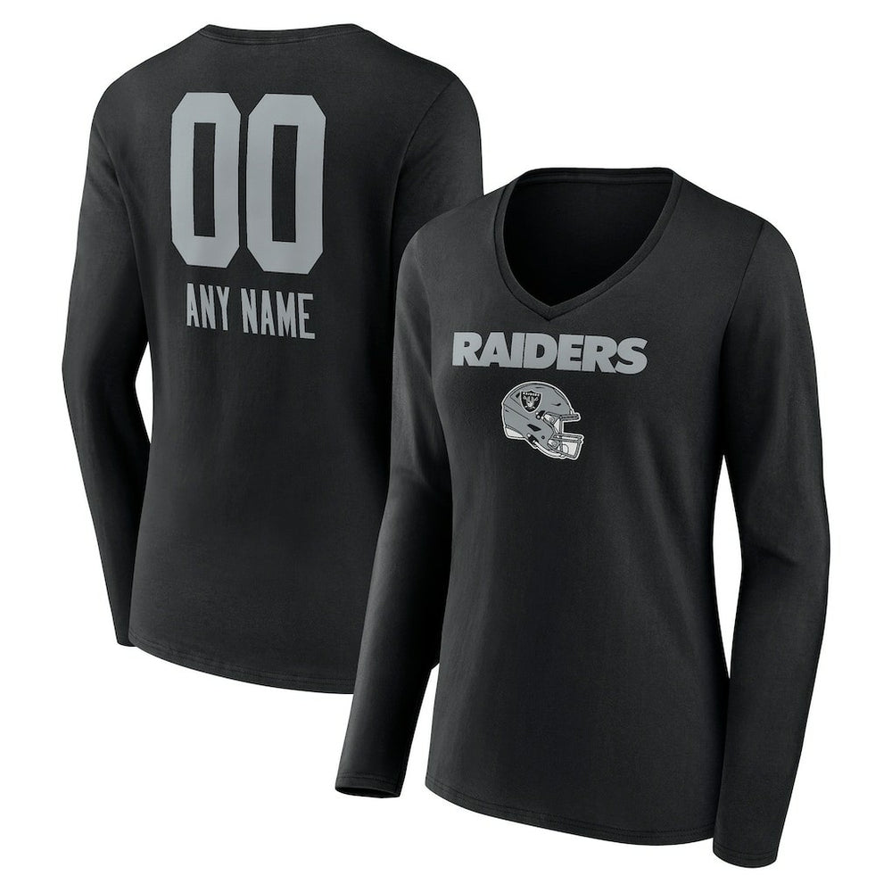 Las Vegas Raiders Women's Personalized Name & Number Team Wordmark Long Sleeve V-Neck T-Shirt - Black online