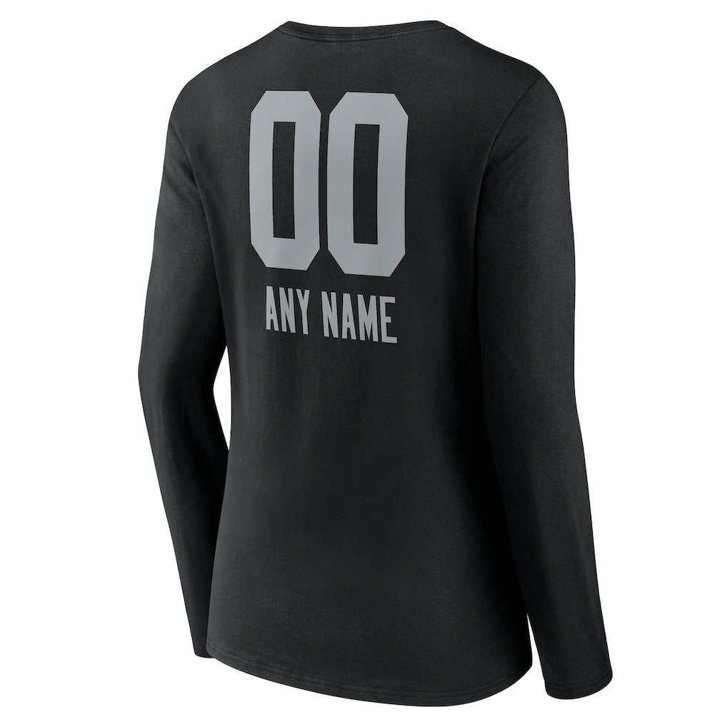 Las Vegas Raiders Women's Personalized Name & Number Team Wordmark Long Sleeve V-Neck T-Shirt - Black online