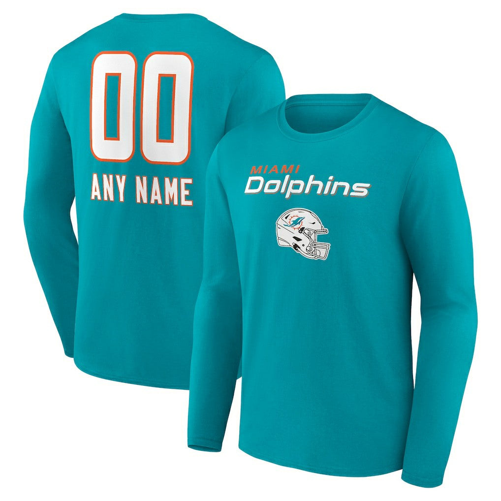Miami Dolphins Personalized Name & Number Team Wordmark Long Sleeve T-Shirt - Aqua on sale