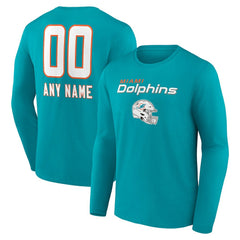 Miami Dolphins Personalized Name & Number Team Wordmark Long Sleeve T-Shirt - Aqua on sale