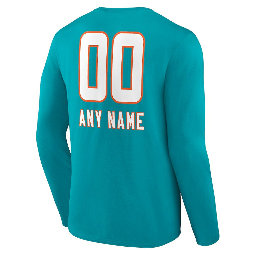 Miami Dolphins Personalized Name & Number Team Wordmark Long Sleeve T-Shirt - Aqua on sale