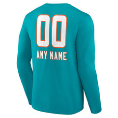 Miami Dolphins Personalized Name & Number Team Wordmark Long Sleeve T-Shirt - Aqua on sale