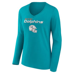 Miami Dolphins Women's Personalized Name & Number Team Wordmark Long Sleeve V-Neck T-Shirt - Aqua for sale