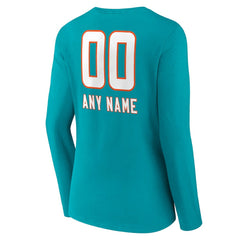 Miami Dolphins Women's Personalized Name & Number Team Wordmark Long Sleeve V-Neck T-Shirt - Aqua for sale