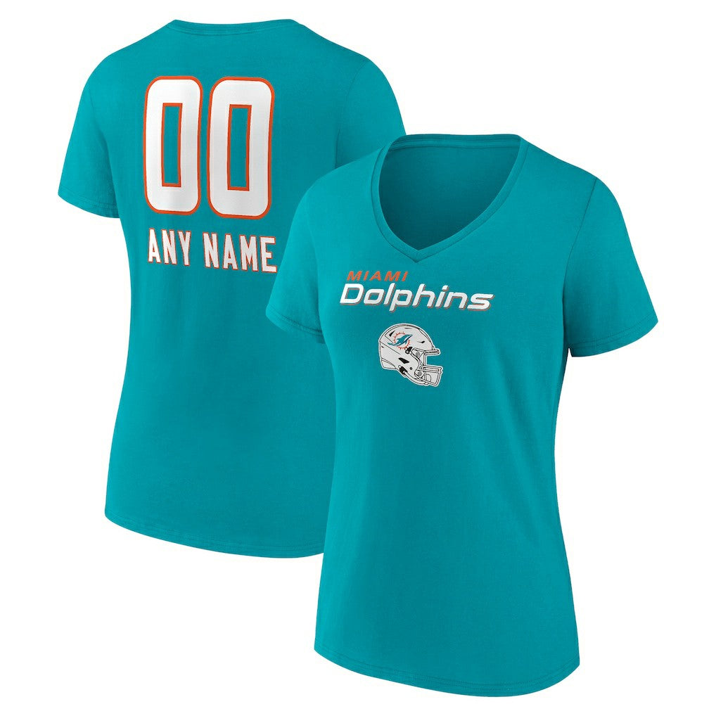 Miami Dolphins Women's Personalized Name & Number Team Wordmark V-Neck T-Shirt - Aqua outlet