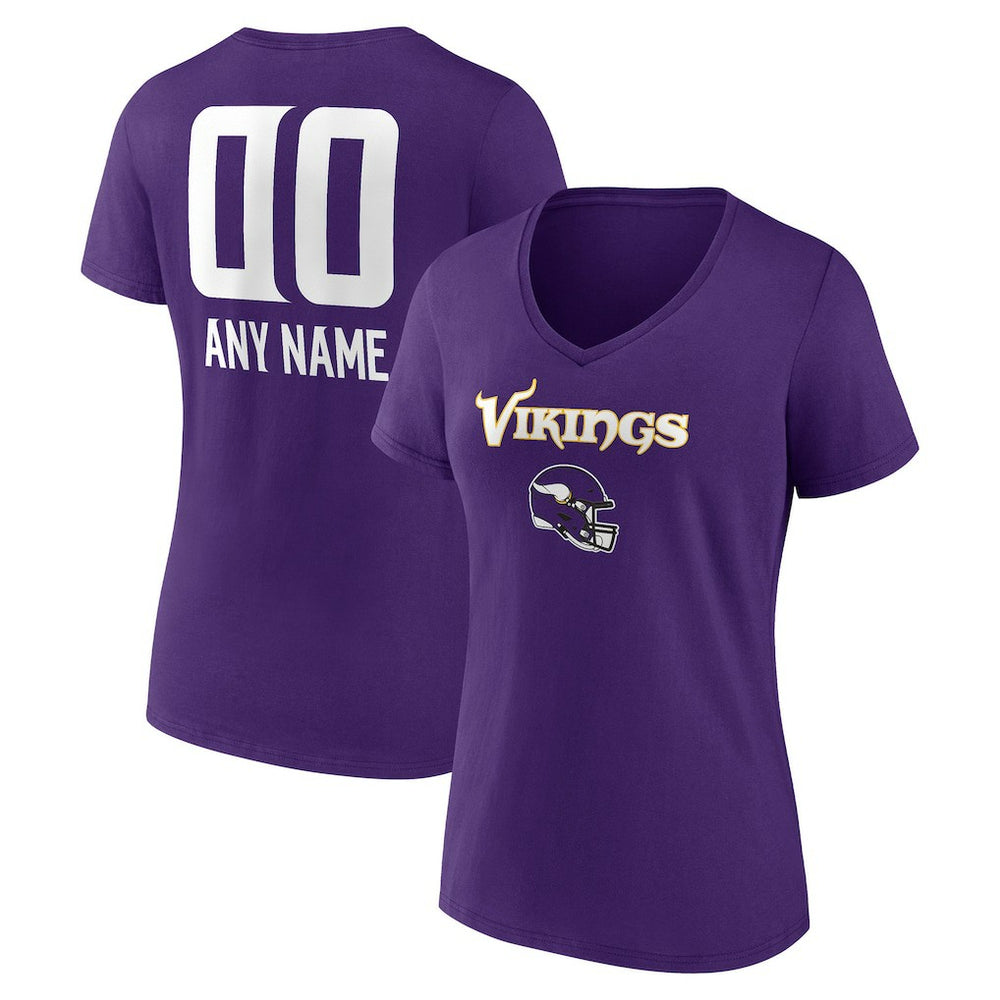 Minnesota Vikings Women's Personalized Name & Number Team Wordmark V-Neck T-Shirt - Purple cheap