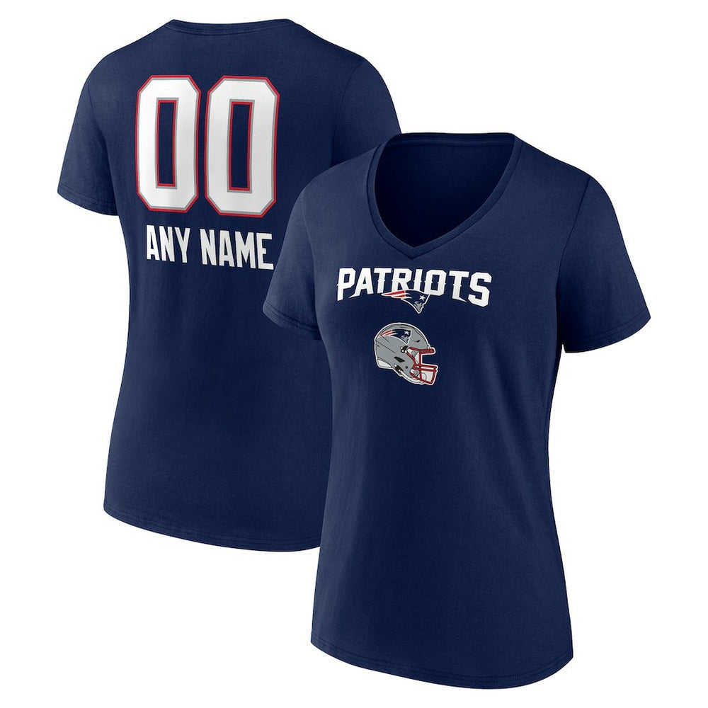 New England Patriots Women's Personalized Name & Number Team Wordmark V-Neck T-Shirt - Navy discount