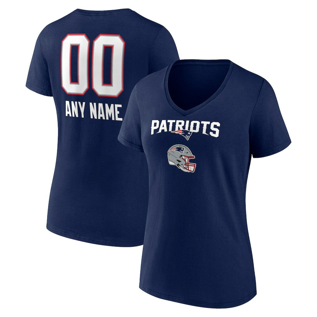 New England Patriots Women's Personalized Name & Number Team Wordmark V-Neck T-Shirt - Navy discount