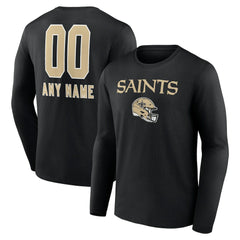 New Orleans Saints Personalized Name & Number Team Wordmark Long Sleeve T-Shirt - Black discount