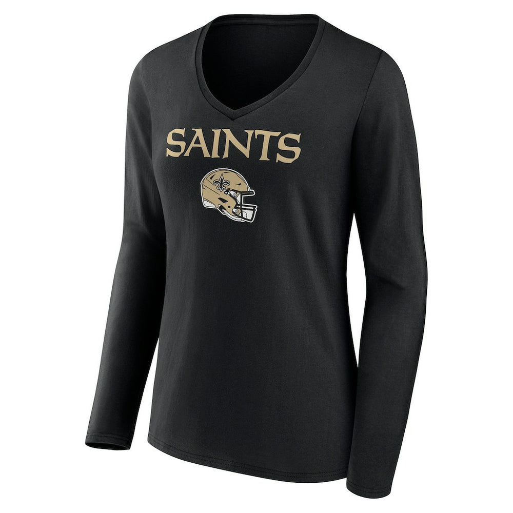 New Orleans Saints Women's Personalized Name & Number Team Wordmark Long Sleeve V-Neck T-Shirt - Black cheap