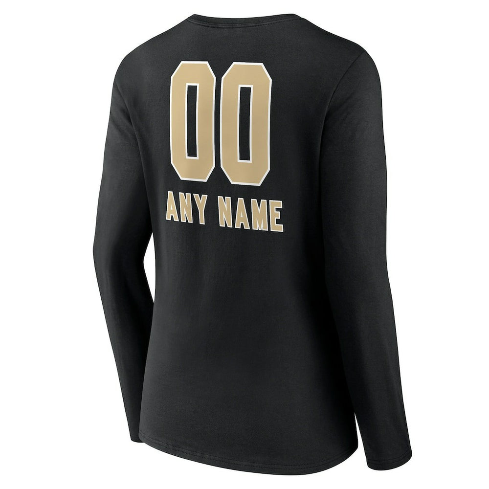 New Orleans Saints Women's Personalized Name & Number Team Wordmark Long Sleeve V-Neck T-Shirt - Black cheap