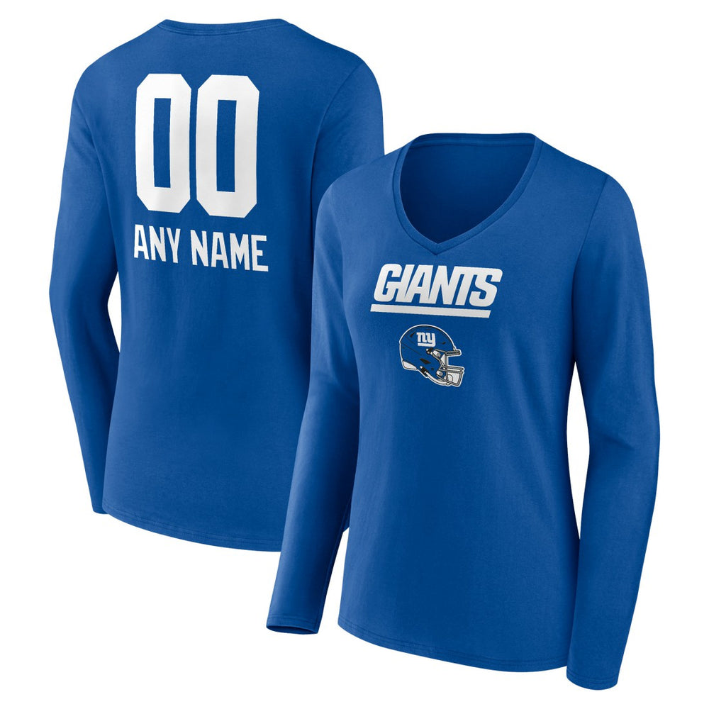 New York Giants Women's Personalized Name & Number Team Wordmark Long Sleeve V-Neck T-Shirt - Royal cheap