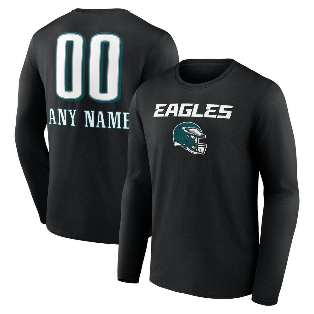 Philadelphia Eagles Personalized Name & Number Team Wordmark Long Sleeve T-Shirt - Black on sale