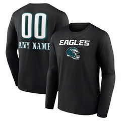 Philadelphia Eagles Personalized Name & Number Team Wordmark Long Sleeve T-Shirt - Black on sale