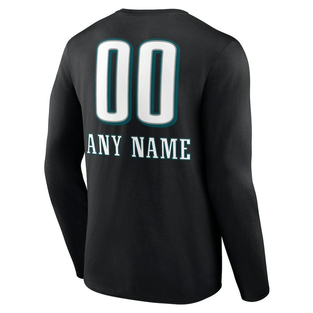 Philadelphia Eagles Personalized Name & Number Team Wordmark Long Sleeve T-Shirt - Black on sale