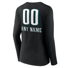 Philadelphia Eagles Women's Personalized Name & Number Team Wordmark Long Sleeve V-Neck T-Shirt - Black sale