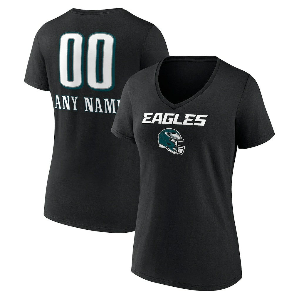 Philadelphia Eagles Women's Personalized Name & Number Team Wordmark V-Neck T-Shirt - Black for sale