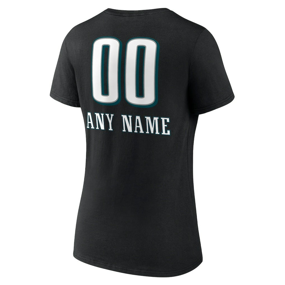 Philadelphia Eagles Women's Personalized Name & Number Team Wordmark V-Neck T-Shirt - Black for sale