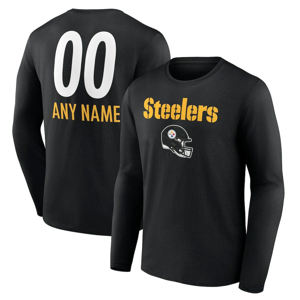 Pittsburgh Steelers Personalized Name & Number Team Wordmark Long Sleeve T-Shirt - Black online