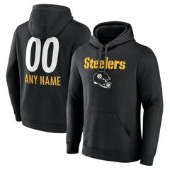 Pittsburgh Steelers Personalized Name & Number Team Wordmark Pullover Hoodie - Black on sale