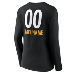Pittsburgh Steelers Women's Personalized Name & Number Team Wordmark Long Sleeve V-Neck T-Shirt - Black outlet