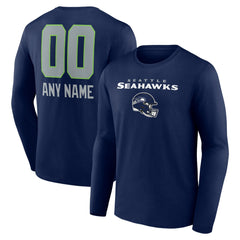 Seattle Seahawks Personalized Name & Number Team Wordmark Long Sleeve T-Shirt - College Navy discount